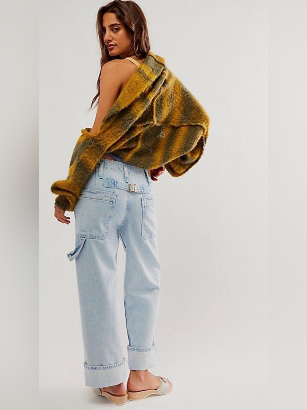 Free people we the free major leagues mid rise carpenter jeans light wash sz 24